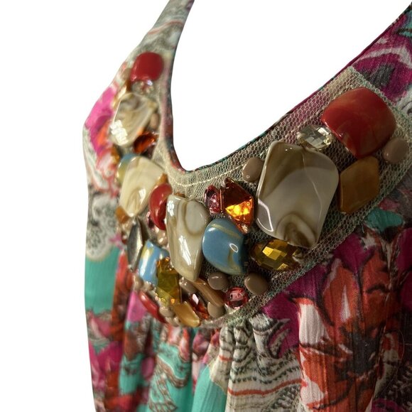 Cache Womens L Floral Sleeveless Cami Tank Chiffon Top Jewel Embellished Fairy - Picture 5 of 12